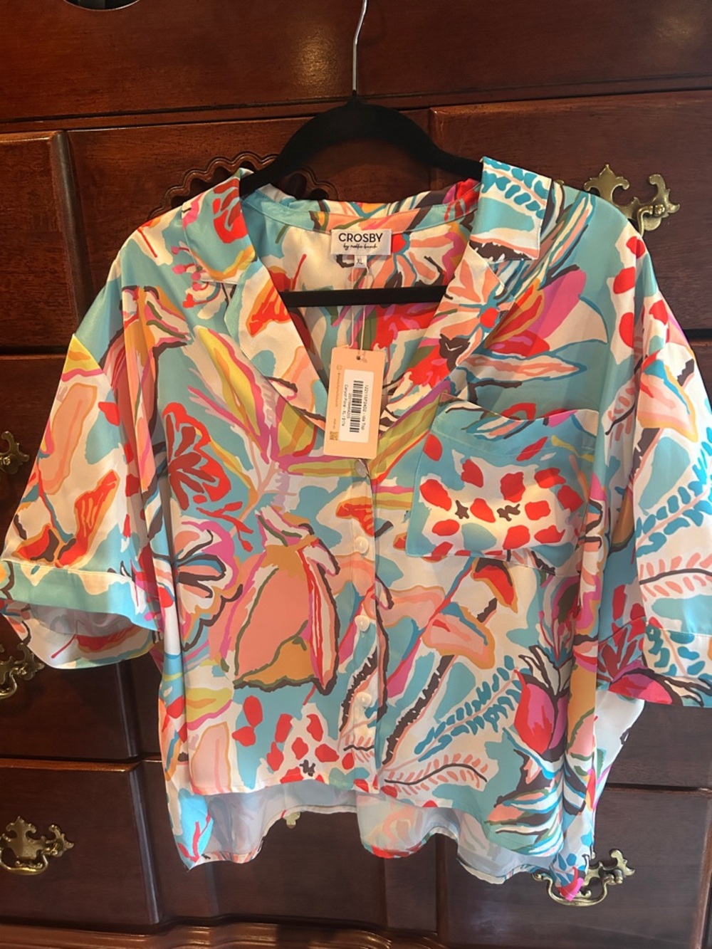 CROSBY by Mollie Burch Aqua Multicolor Floral Button-Up Blouse